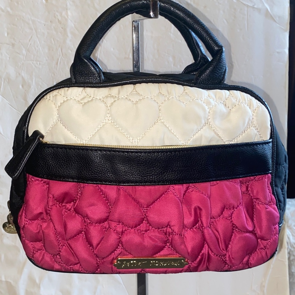 Betsey Johnson Pink and Cream Heart Mini Bag